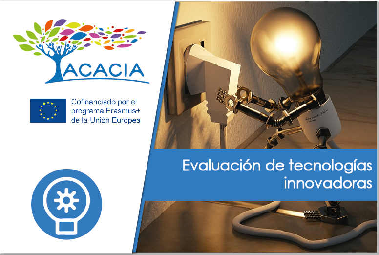 Al lado izquierdo aparece el logo del proyecto ACACIA, el logo del programa erasmus+ y el logo del módulo Innova Al lado derecho aparece el nombre del curso