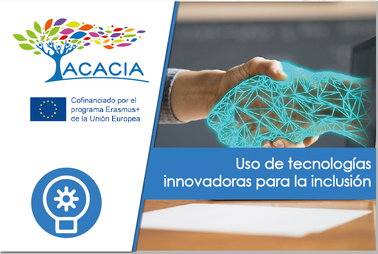 Al lado izquierdo aparece el logo del proyecto ACACIA, el logo del programa erasmus+ y el logo del módulo Innova. Al lado derecho aparece el nombre del curso