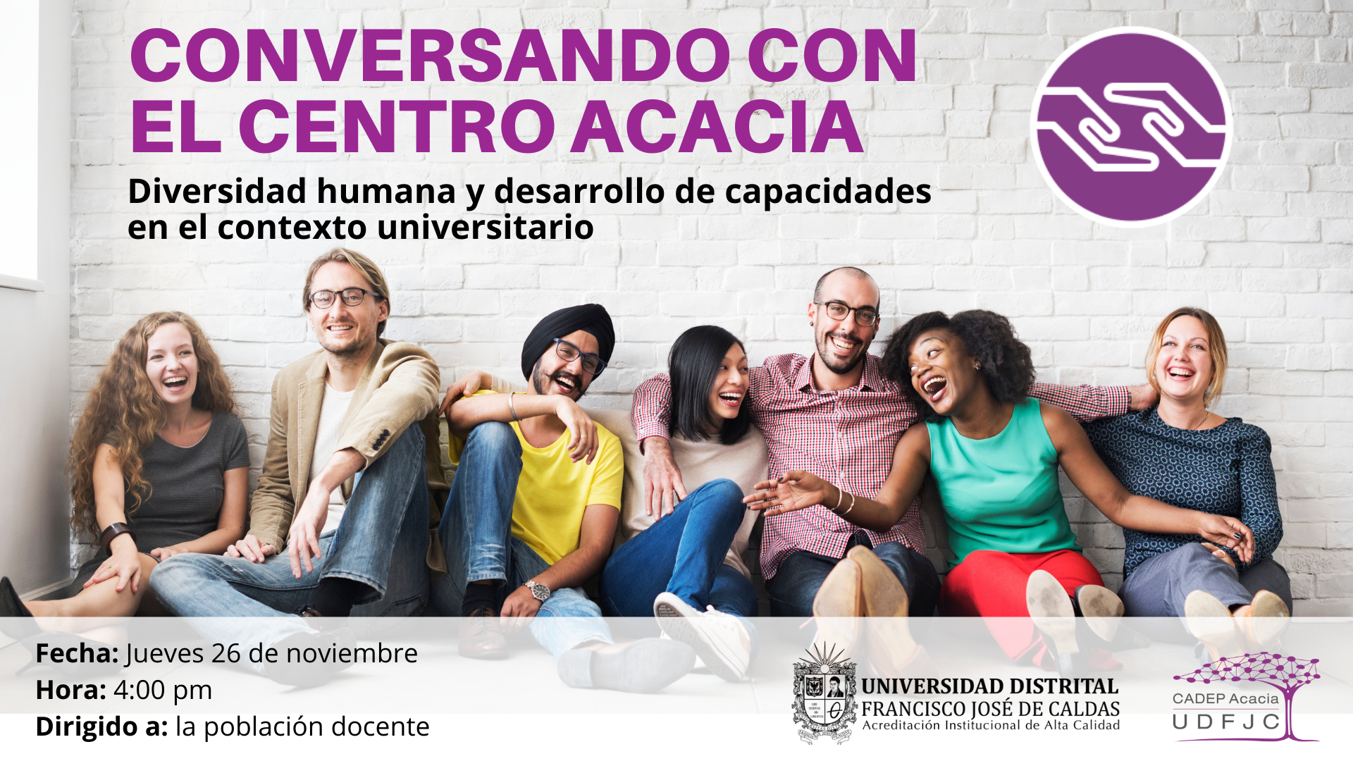 Conversando con el Centro Acacia, fecha jueves 26 de noviembre a las 4:00pm dirigido a la población docente