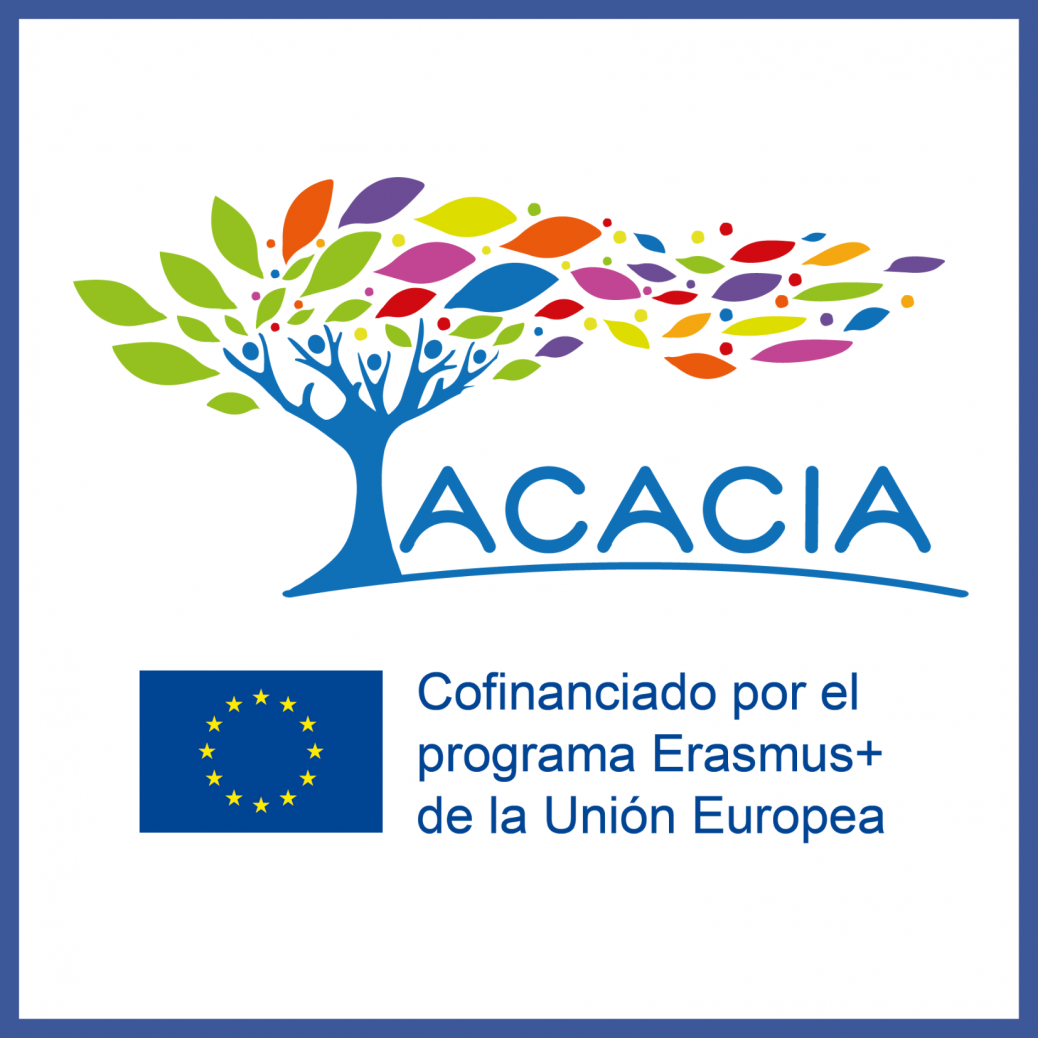 Logo del Proyecto ACACIA con árbol que muestra hojas de diversos colores y Logo de la Unión Europea