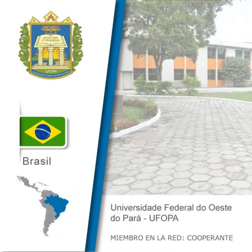 Universidade Federal do Oeste do Pará con el logo de la universidad, bandera de brasil, ubicación en el mapamundi,